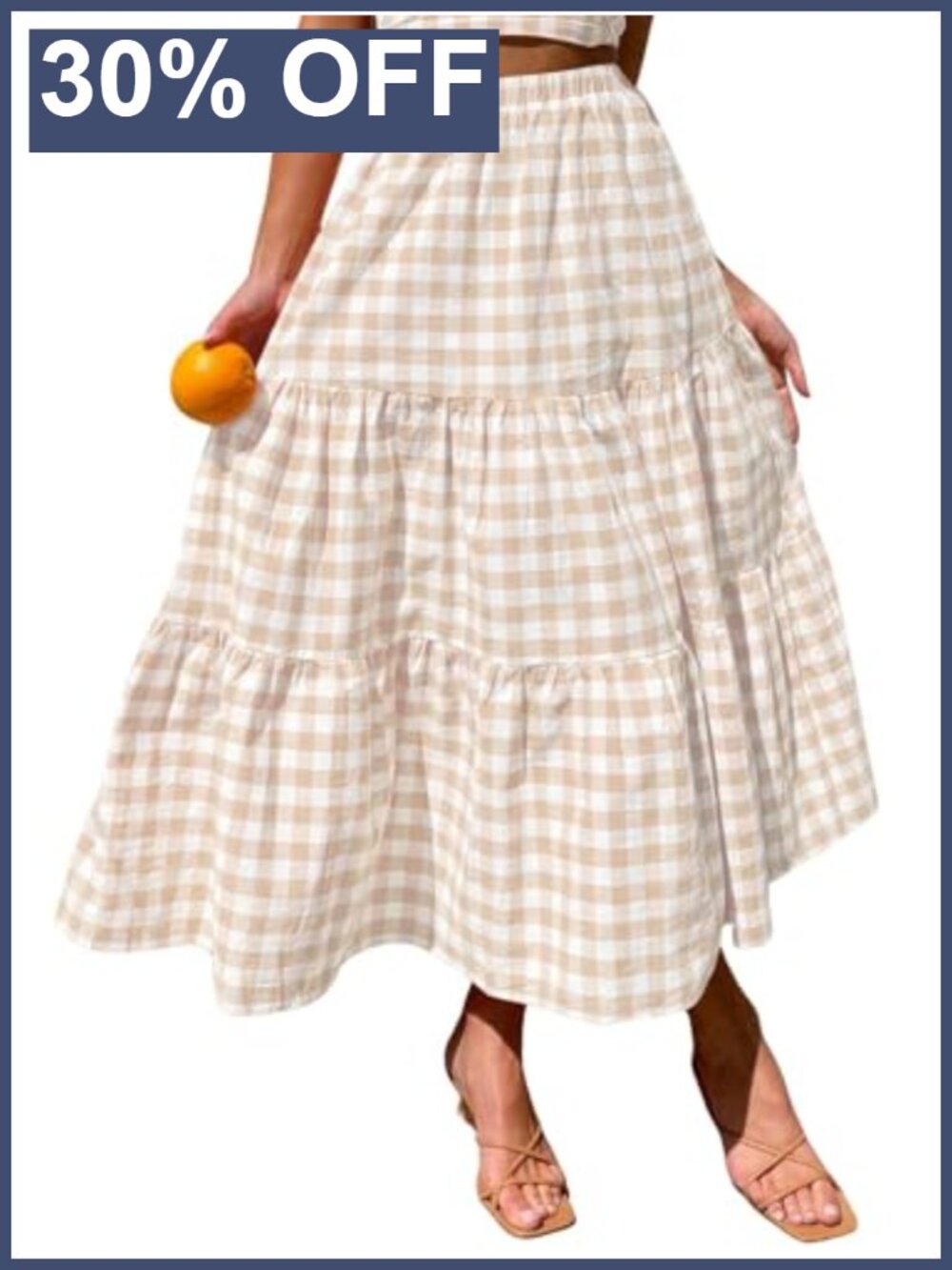 Women's 100% Cotton Tiered Maxi Skirt High Waist A-Line Flowy with Pockets